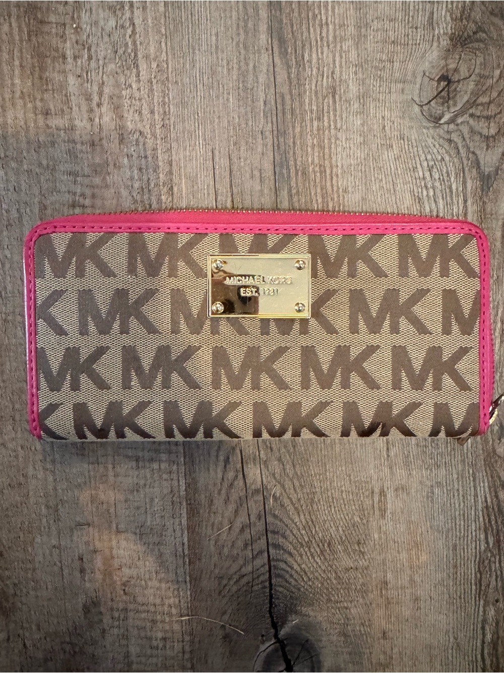 Y2K Michael Kors Pink-Trim Signature MK Zip Around Wallet